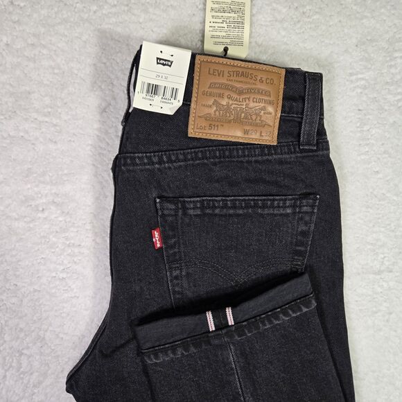 NEW Levi’s Mens 29x32 Premium 511 Slim Fit Black Selvedge Denim Jeans $128